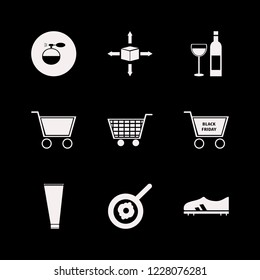 product icon. product vector icons set cream tube, football shoe, parcel four directions and shopping cart
