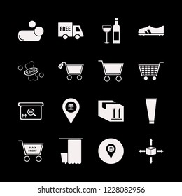product icon. product vector icons set free delivery, bottle glass, square barcode box and store location
