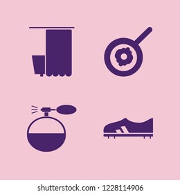 product icon. product vector icons set fried egg, cologne spray, bathroom and football shoe