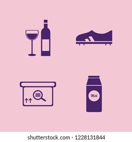 product icon. product vector icons set square barcode box, bottle glass, football shoe and pack milk