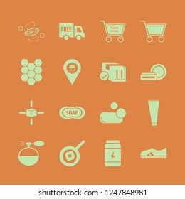 product icon. product vector icons set cosmetic cream, store location, soap and football shoe