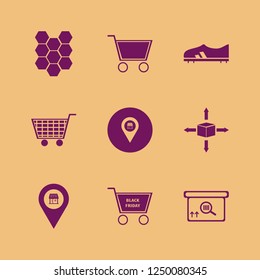 product icon. product vector icons set square barcode box, store location, honeycombs and parcel four directions