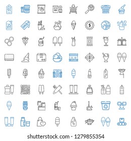 product icons set. Collection of product with conveyor, ice cream, sauce, detergent, popsicle, supermarkets, milk, toothpaste, face mask. Editable and scalable product icons.