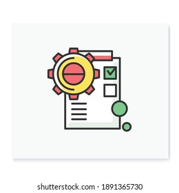 Product implementation color icon. Gear line pictogram with checklist. Concept of creative product application and technical functionality control. Isolated vector illustration for creative business