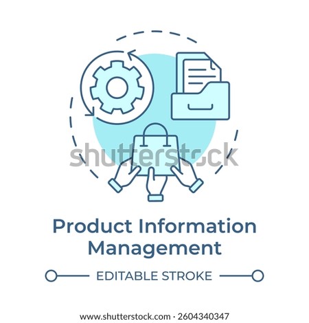 Product information management soft blue concept icon. Centralized data collecting system. E commerce. Round shape line illustration. Abstract idea. Graphic design. Easy to use in presentation