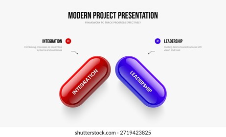 Ilustración vectorial de diseño de diapositivas de innovación de Producto. Lanzamiento de marketing Diseño de presentación de diapositivas de dos opciones. Plantilla de marco de infografía de crecimiento visual de 2 pasos.
