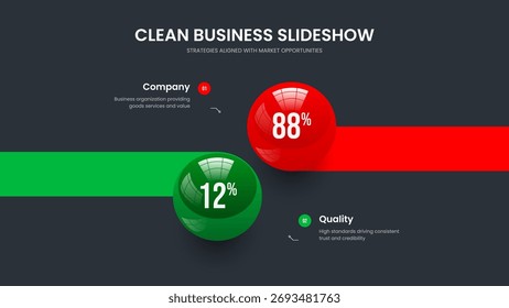 Product Innovation Slideshow Design Vector Illustration. Visual Forecast Two Option Graph Frame Layout. Science Briefing 2 Element Diagram Slide Template.