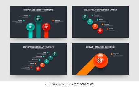 Product Insight Three Four Five One Option Infographic Presentation Layout Vector Illustration Set. Advertising Profile 3 4 5 1 Element Graph Frame Template Collection.