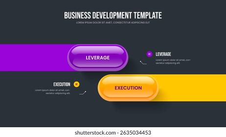 Visão do produto Dois elementos Infográfico Slide Design. Layout de apresentação do diagrama de opção 2 do desempenho de marketing. Ilustração do vetor do modelo de quadro de lançamento da empresa.