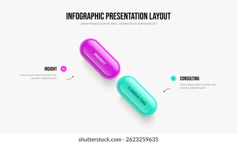 Product Introduction Slideshow Design Vector Illustration. Modern Proposal Two Option Infographic Frame Template. Investor Portfolio 2 Element Diagram Presentation Layout.