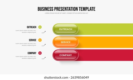 Product Introduction Three Step Diagram Slideshow Layout. Financial Insight Slide Template Vector Illustration. Sales Portfolio 3 Element Infographic Frame Design.