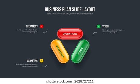 Product Introduction Three Step Infographic Presentation Template. Sales Planning Slide Layout Vector Illustration. Professional Solution 3 Option Diagram Frame Design.