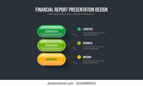 Product Introduction Three Step Infographic Slideshow Template. Financial Proposal 3 Element Diagram Presentation Layout. Service Strategy Frame Design Vector Illustration.