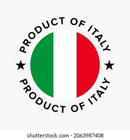 Producto del vector de etiquetas distintivas de Italia. Certificado de producto hecho en Italia. Bandera italiana con el texto "Producto de Italia".