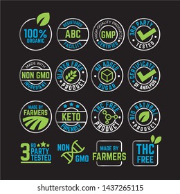 Product Label certification vector icon set.  Organic package element collection.  