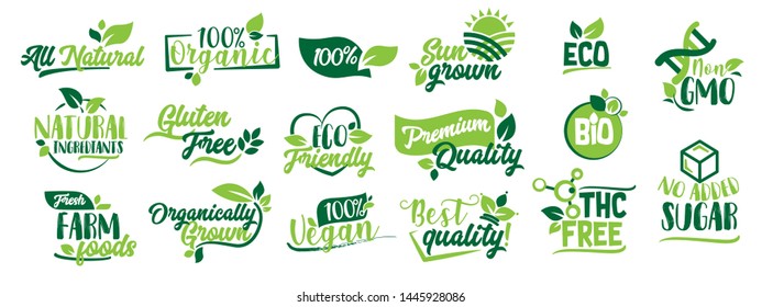 Product Label certification vector icon set.  Organic package element collection.  