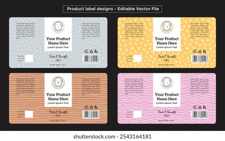 Product label design pastel color template hand drawn pattern texture cosmetic labels editable vector packaging design food packaging jar labels pills bottle label print ready design illustration