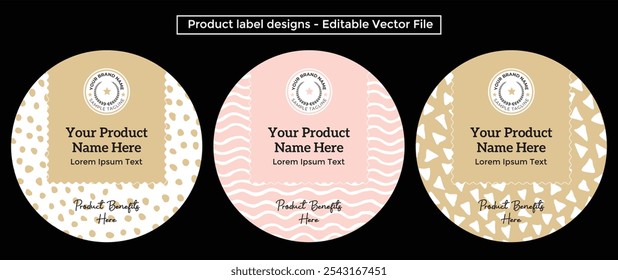 Produkt-Label Design runde Form weiß rosa gold Farbvorlage handgezeichnetes Muster Textur Kerze Schönheit Spa Etiketten editierbare Vektorverpackung Datei drucken bereit Design Illustration