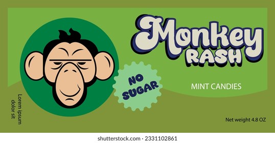diseño de envoltura de chicle con cabeza de mono divertida, ilustración vectorial
