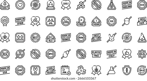 Iconos de Producto de etiquetas Iconos de vectores de alta calidad Colección con trazo editable. Ideal para Profesional y proyectos creativos