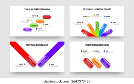 Lançamento de Produto 4 5 2 3 Passo Infográfico Apresentação Layout Pacote. Conjunto de Ilustrações de Vetor de Design de Diagrama de Cinco e Três Elementos para Crescimento Empresarial.