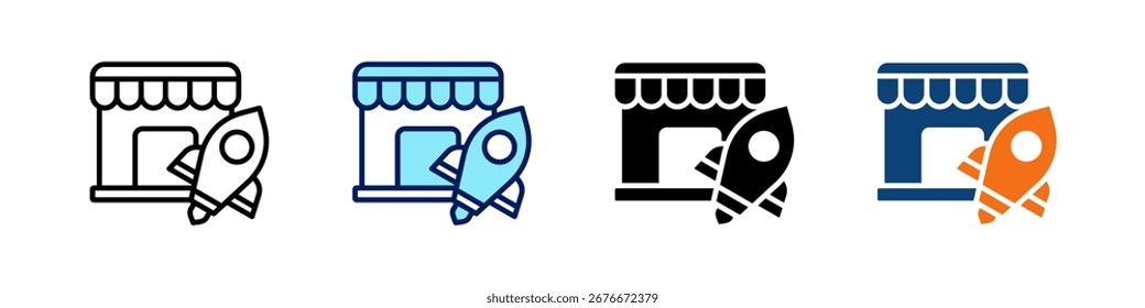 Produkteinführung alles in einem Symbol Multi Styles Vektor Set