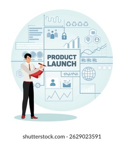 Product Launch concept. Business Expert presenting a well-prepared product launch strategy. Support the new business concept, emphasizing growth, engagement, and innovation in the industry.