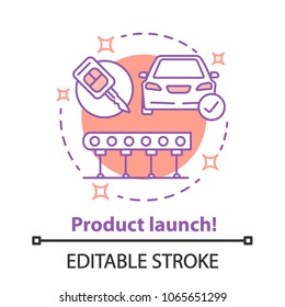 Product Launch Concept Icon. Market Access Idea Thin Line Illustration. Automotive Industry. Vector Isolated Outline Drawing. Editable Stroke