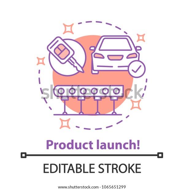 Product launch concept icon. Market access idea\
thin line illustration. Automotive industry. Vector isolated\
outline drawing. Editable\
stroke