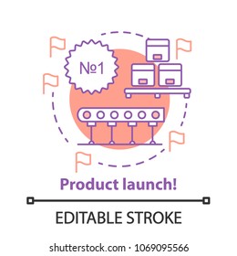 Product launch concept icon. Realized project idea thin line illustration. Vector isolated outline drawing. Editable stroke