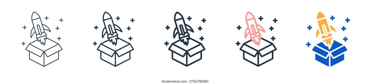 Producto Lanzar diferentes iconos de estilo conjunto de Ilustración vectorial.