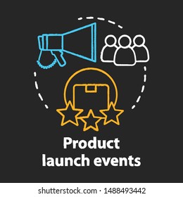 Product launch events chalk concept icon. New product presentation and release idea. Marketing, advertising. Customer attraction. Promo campaign. Vector isolated chalkboard illustration