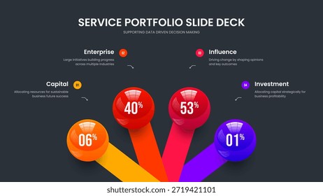 Product Launch Four Element Chart Slide Layout. Medical Report Slideshow Design Vector Illustration. Creative Forecast 4 Option Infographic Presentation Template.