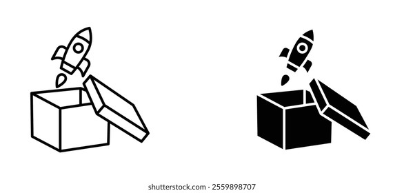Product launch Icon set in black color for ui designs
