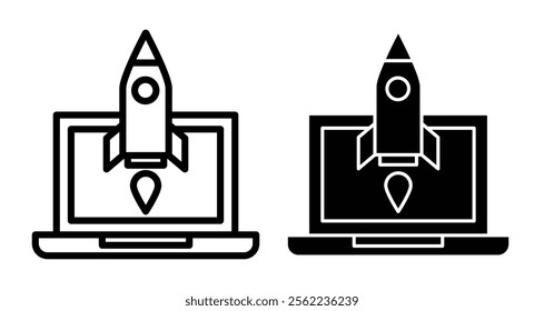 Product launch Icons pack in outlined and flat versions