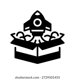 Icono de la línea de lanzamiento del Producto, símbolo de esquema para la Nueva Autorización, inicio de la empresa, presentación de marketing, estreno de innovación y crecimiento empresarial. Icono de signo de Vector.