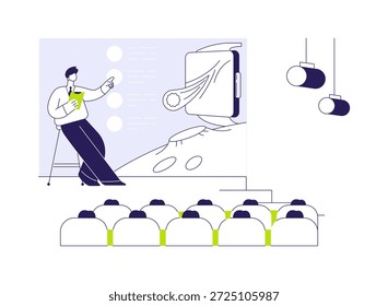 Lançamento do produto e promoção conceito abstrato ilustração vetorial. Apresentação em larga escala do gadget, evento de promoção da marca, processo de lançamento do produto, metáfora abstrata de pesquisa de mercado.