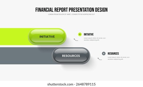 Product Launch Two Step Infographic Slide Template. Professional Planning Frame Layout Vector Illustration. Modern Performance 2 Element Diagram Presentation Design.