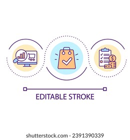 Product launching on market loop concept icon. Analysing sales trends. Business profit abstract idea thin line illustration. Isolated outline drawing. Editable stroke