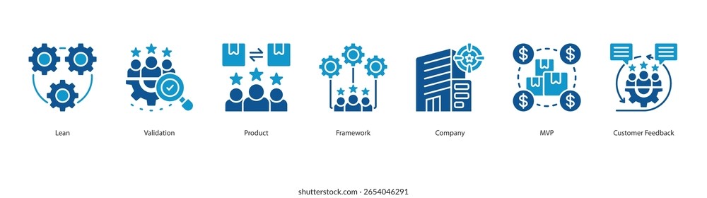 Ícone da web do banner do Launchpad do produto define o conceito de ilustração vetorial com o ícone de lean, validação, produto, framework, empresa, mvp, feedback do cliente