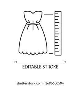 Product length pixel perfect linear icon. Thin line customizable illustration. Measuring dress size, tailoring parameters contour symbol. Vector isolated outline drawing. Editable stroke