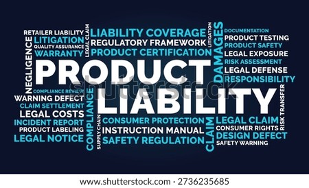 Product liability compliance word cloud design, product liability risk management and consumer protection concept