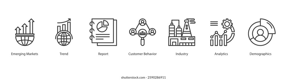 Product Lifecycle Analysis Icon report, trend, customer behavior, industry, emerging markets, demographics, analytics