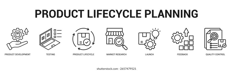 Product Lifecycle Planning Modern and clean web banner illustration featuring thematic icons for visual communication