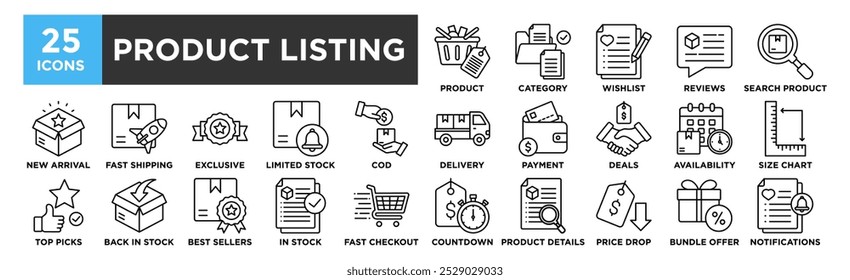Conjunto de colección de íconos de listado de Productos. Diseño, negocio, marketing, concepto, producto