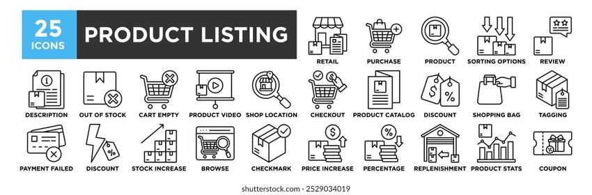 Conjunto de coleta de ícones da Lista de Produtos. Contendo negócios de design, marketing, conceito, produto