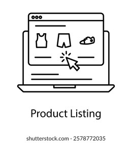 Product Listing Icon – A Grid of Items on a Screen, Representing Online Catalogues