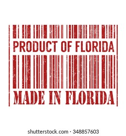 Product and made in Florida barcode grunge rubber stamp on white background, vector illustration