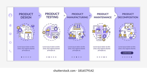 Produktwartung an Bord von Vektorvorlagen. Technologieentwicklung. Industrieproduktion. Umfassende mobile Website mit Symbolen. Schrittbildschirme der Webseite RGB-Farbkonzept