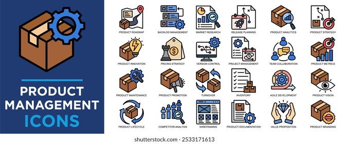 product management, business, management, marketing, technology, manager icon set. Outline icons collection. Simple vector illustration